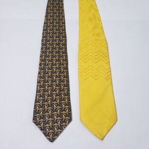 Bundle of 2 silk ties black yellow gold bird
